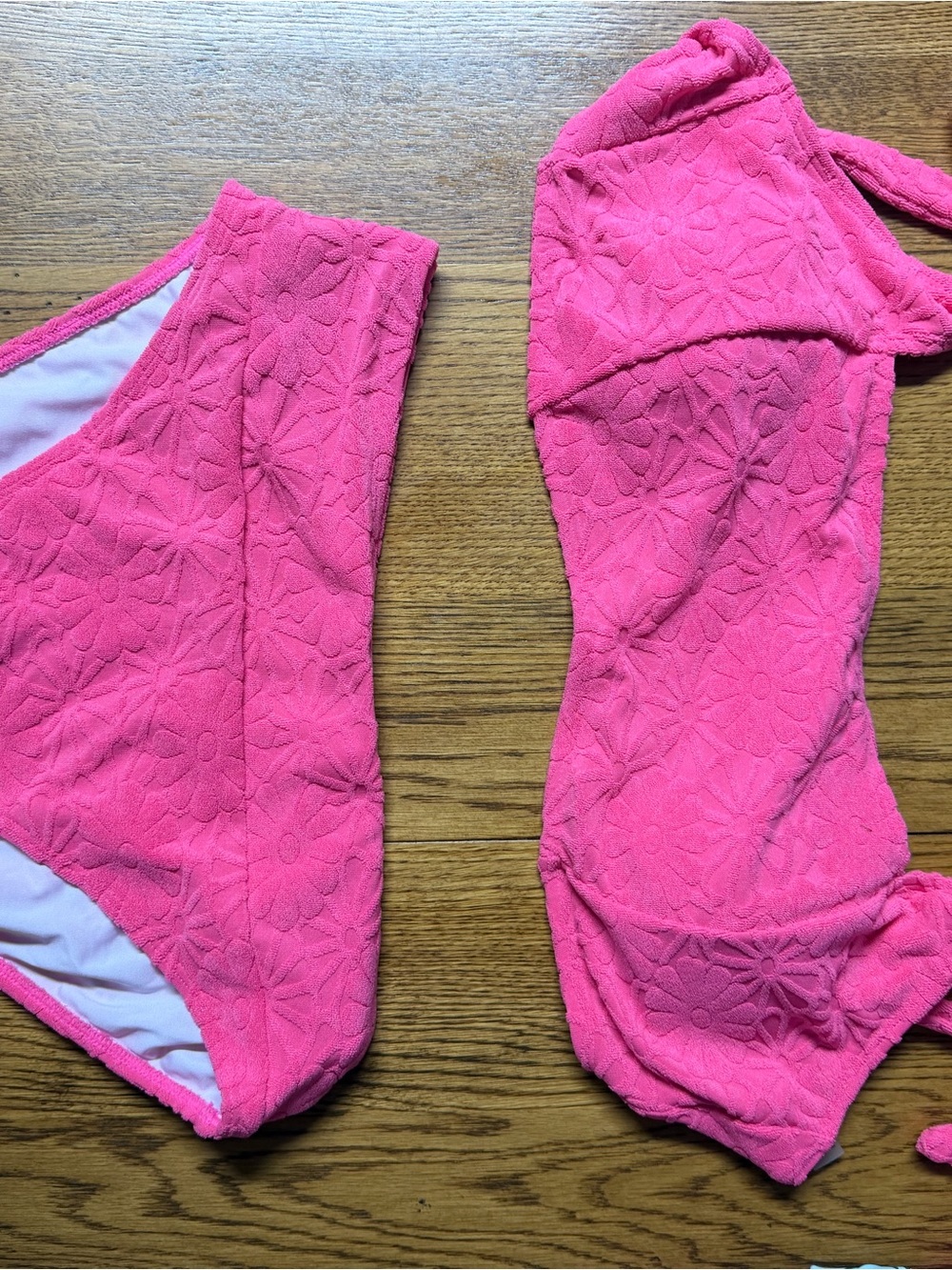 Womens Pink two Piece Swimsuit with Floral Texture